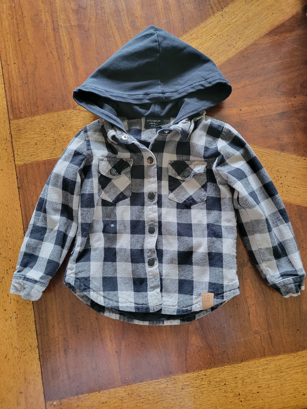 Little Bipsy Black & Gray Plaid Hooded Button-Down Shirt